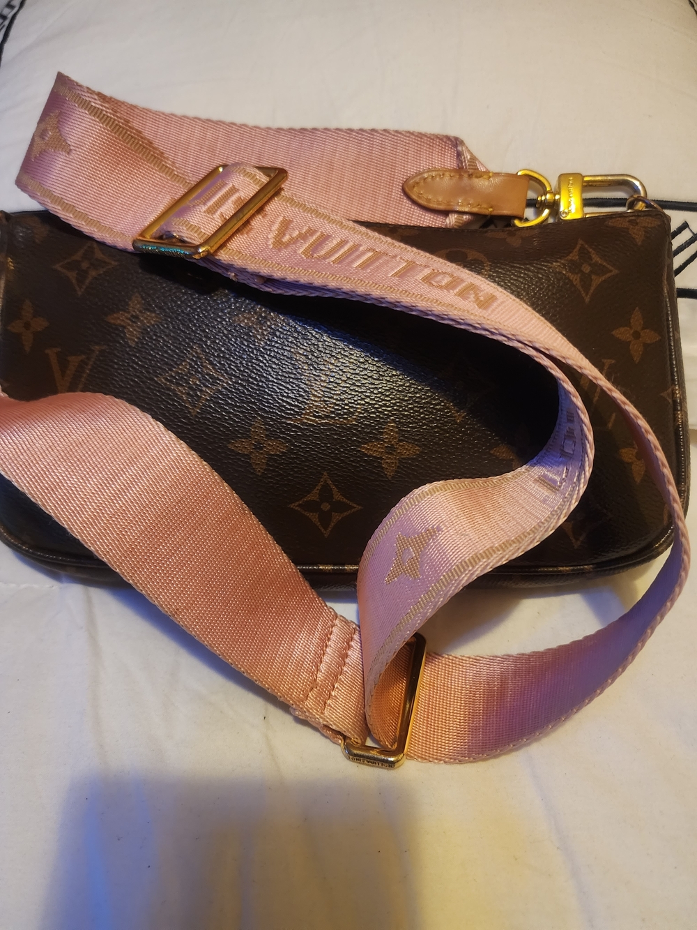 Louis Vuitton Monogram Crossbody Bag with Pink Strap - Picture 3 of 5